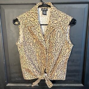 Rafaella Sleeveless Leopard Print Tie Front Top